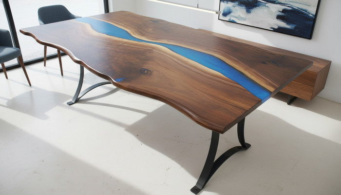 Table à manger River Table Véritable Table en Bois Massif 220x100 Tables Solides Résine époxy