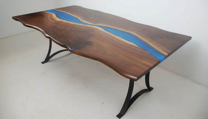 Table à manger River Table Véritable Table en Bois Massif 220x100 Tables Solides Résine époxy