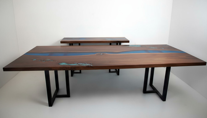 Table à manger River Table Véritable bois Tables en résine époxy solide 260x100 nouveau