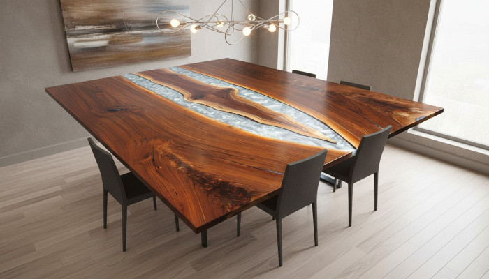 Table à manger en résine époxy bois massif meubles solides table en époxy en cascade en résine coulée