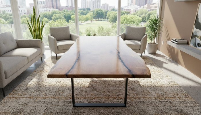 Table à manger Résine époxy Bois massif Meubles en bois massif Table en époxy cascade 240x100cm