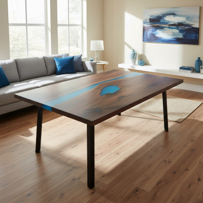 Table basse Table de rivière Table en bois massif Table décorative en résine époxy solide