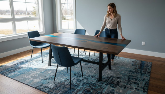Résine époxy Table à manger Table rivière Bois réel Tables massives 220x100