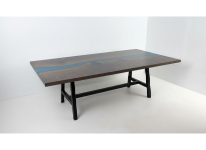 Résine époxy Table à manger Table rivière Bois réel Tables massives 220x100