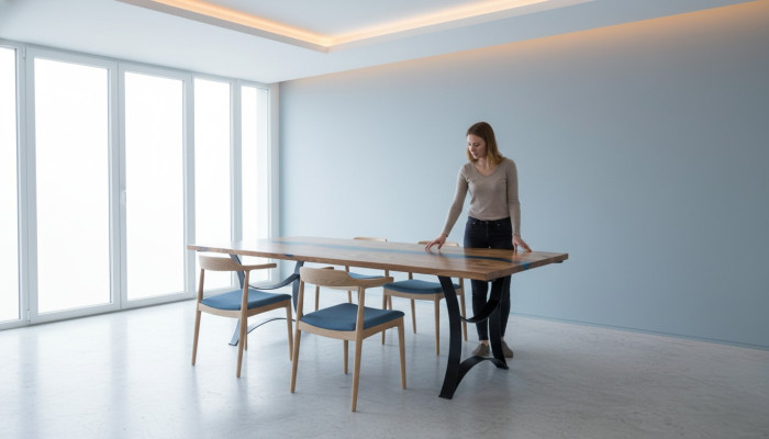 Table Table à manger Tables résine époxy design solide Meubles 240x100 bois véritable époxy