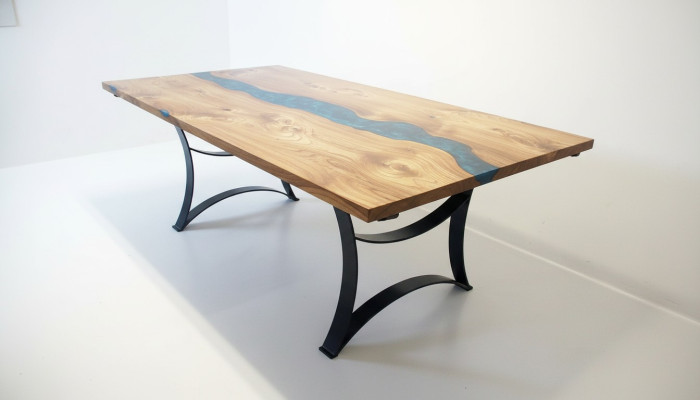 Table Table à manger Tables résine époxy design solide Meubles 240x100 bois véritable époxy