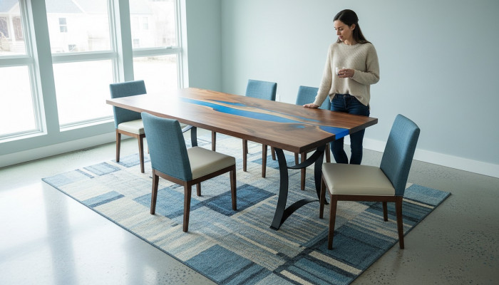 Table à manger Blue River Table en bois massif 220x90 Tables en résine époxy nouvelle