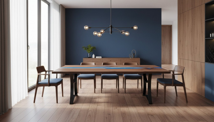 Table à manger Blue River Table en bois massif 220x90 Tables en résine époxy nouvelle