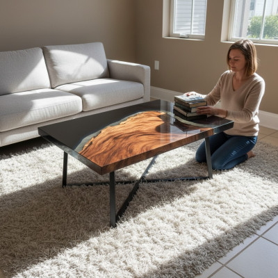 Table basse Table de rivière Résine époxy Tables massives Table de rivière 70x40