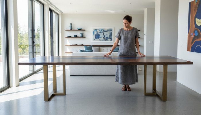 Table de rivière à base de résine époxy Table à manger en bois massif Tables décoratives 220x100