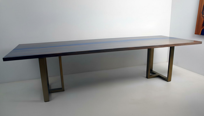 Table de rivière à base de résine époxy Table à manger en bois massif Tables décoratives 220x100