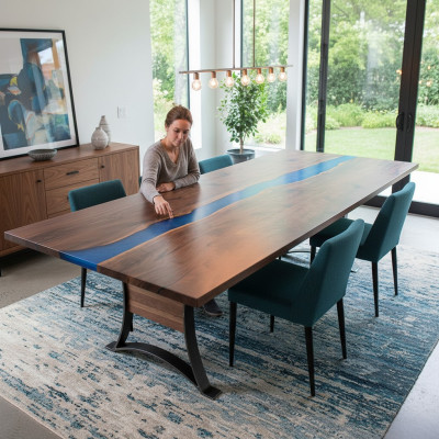 Table de salle à manger en résine époxy River Table 240x100 Table river en bois véritable Tables en bois massif neuves