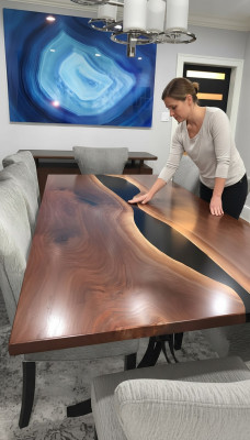 Résine époxy Table à manger Table de rivière Vraie bois Tables massives 240x100 Table de rivière nouvelle