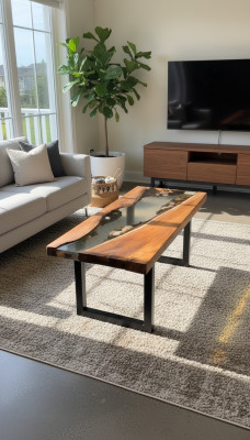 Table en rivière en résine époxy Bois véritable Tables à eau bleue Meubles en époxy nouveaux Solides