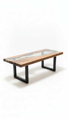 Table en rivière en résine époxy Bois véritable Tables à eau bleue Meubles en époxy nouveaux Solides