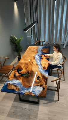 Table à manger Design Table Résine Tables Modernes Mer Rivière Mobilier 220x90 Epoxy Océan