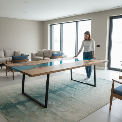 Tables de rivière Table à manger Design Table Mobilier moderne 220x100 Résine époxy Océan Mer