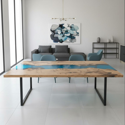 Tables de rivière Table à manger Design Table Mobilier moderne 220x100 Résine époxy Océan Mer