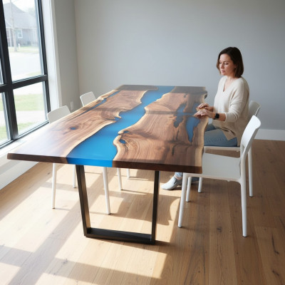 Tables de rivière Table à manger Table design Moderne Mer Meubles 220x90 Résine époxy Océan