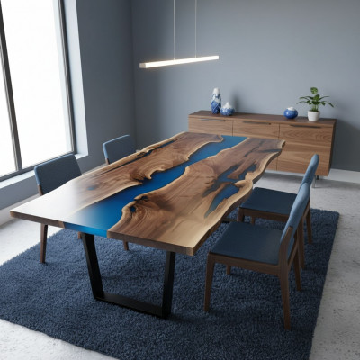Tables de rivière Table à manger Table design Moderne Mer Meubles 220x90 Résine époxy Océan