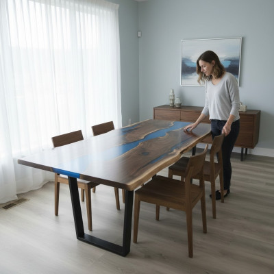 Table Table à manger Tables résine époxy Bois massif conception mobilier 240x100