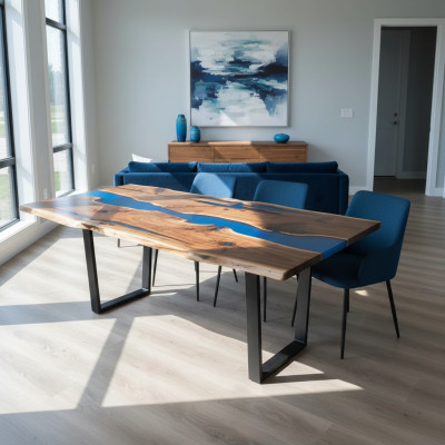 Table Table à manger Tables résine époxy Bois massif conception mobilier 240x100