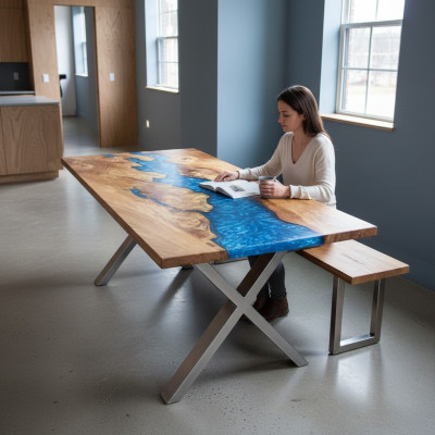 Table basse Table de rivière Table en bois massif Table de rivière 120x90 Tables solides