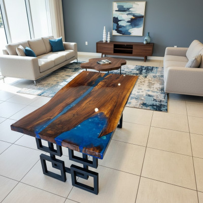 Table basse Table Blue River Table en bois massif Table rivière 140x80 Tables