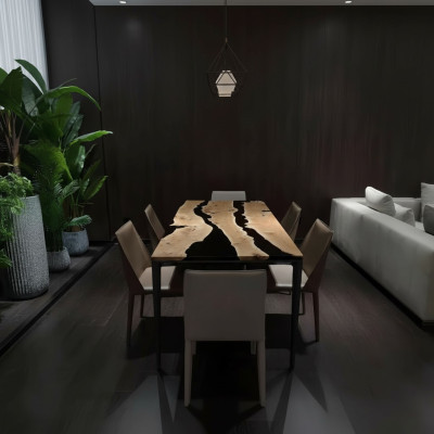 Table basse Black River Table Table en bois massif River Table 220x90 Tables Résine époxy nouveau