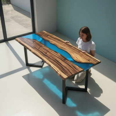 Table basse Table de rivière Tables massives 100x50 Table de rivière Mer Cascade