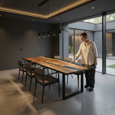 Époxy Table à manger Table de rivière 260x90 nouvelle Tables en bois massif Réel