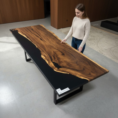 Table de salle à manger Black Water River Véritable Table en bois de rivière 265x100 Tables