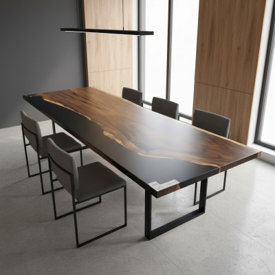 Table de salle à manger Black Water River Véritable Table en bois de rivière 265x100 Tables