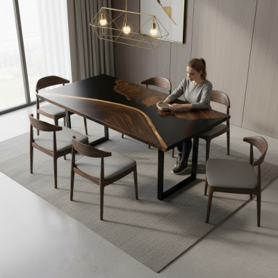 Table à manger Table River Véritable Table en bois décoratif massif avec résine époxy solide Tables
