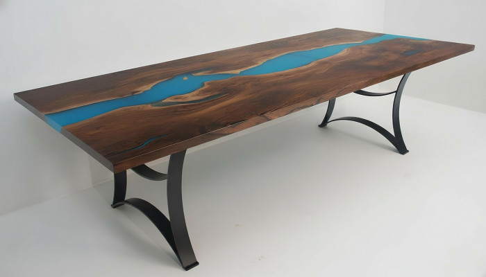 Table à manger Tables en résine époxy Bois massif Meubles en résine époxy Table en cascade nouvelle