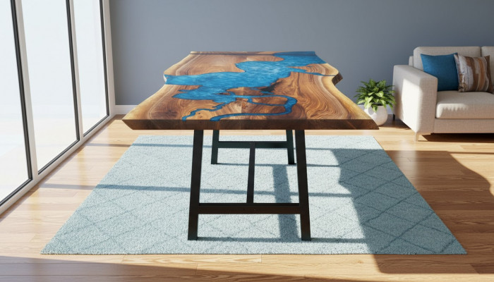 Table en cascade en résine époxy Table à manger en bois massif Meubles solides Table en époxy nouvel