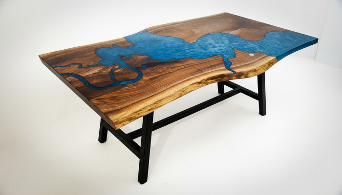 Table en cascade en résine époxy Table à manger en bois massif Meubles solides Table en époxy nouvel