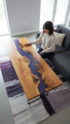Table Table à manger Tables résine époxy Bois massif design Meubles 250x90 neuf