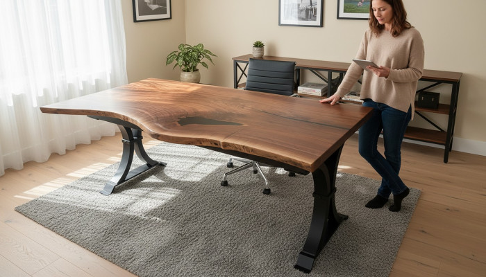 Table à manger en résine époxy et en bois massif véritable, table en époxy en cascade 200x90 nouveauté