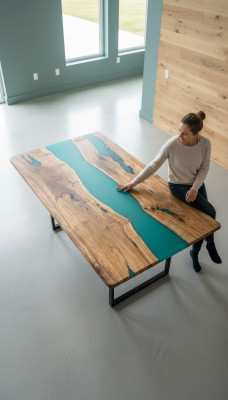 Table à manger Design Table Tables modernes Mer Océan Rivière Meubles 200x90 Résine époxy