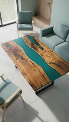 Table à manger Design Table Tables modernes Mer Océan Rivière Meubles 200x90 Résine époxy