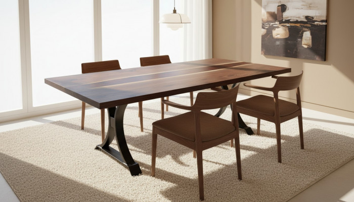 Table à manger en résine époxy, bois massif, meuble en cascades, table en époxy de 240x100cm.