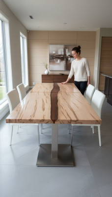 Table en résine époxy Table à manger en bois massif Meubles massifs Epoxy cascade de table de conférence