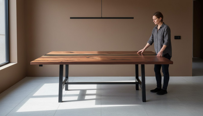 Table à manger en cascade Tables en résine époxy Bois massif Meubles époxy Table neuve