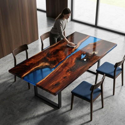 Tables Table à manger Table de design Table moderne Mer Rivière Meubles 200x90 Résine époxy Océan