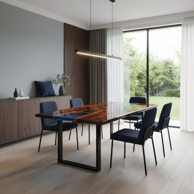 Tables Table à manger Table de design Table moderne Mer Rivière Meubles 200x90 Résine époxy Océan