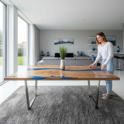 Tables Table à manger Table de design Moderne Mer Rivière Meubles 220x90 Résine époxy Océan