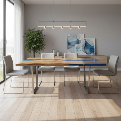 Tables Table à manger Table de design Moderne Mer Rivière Meubles 220x90 Résine époxy Océan