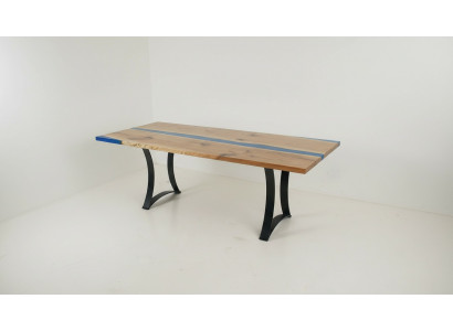 Table à manger en résine époxy, meuble en bois massif, table en époxy en cascade moulée en résine solide.