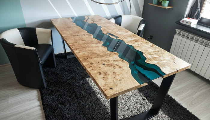 Tables en résine époxy Table à manger Bois massif Meubles époxy Table en résine coulée en cascade.